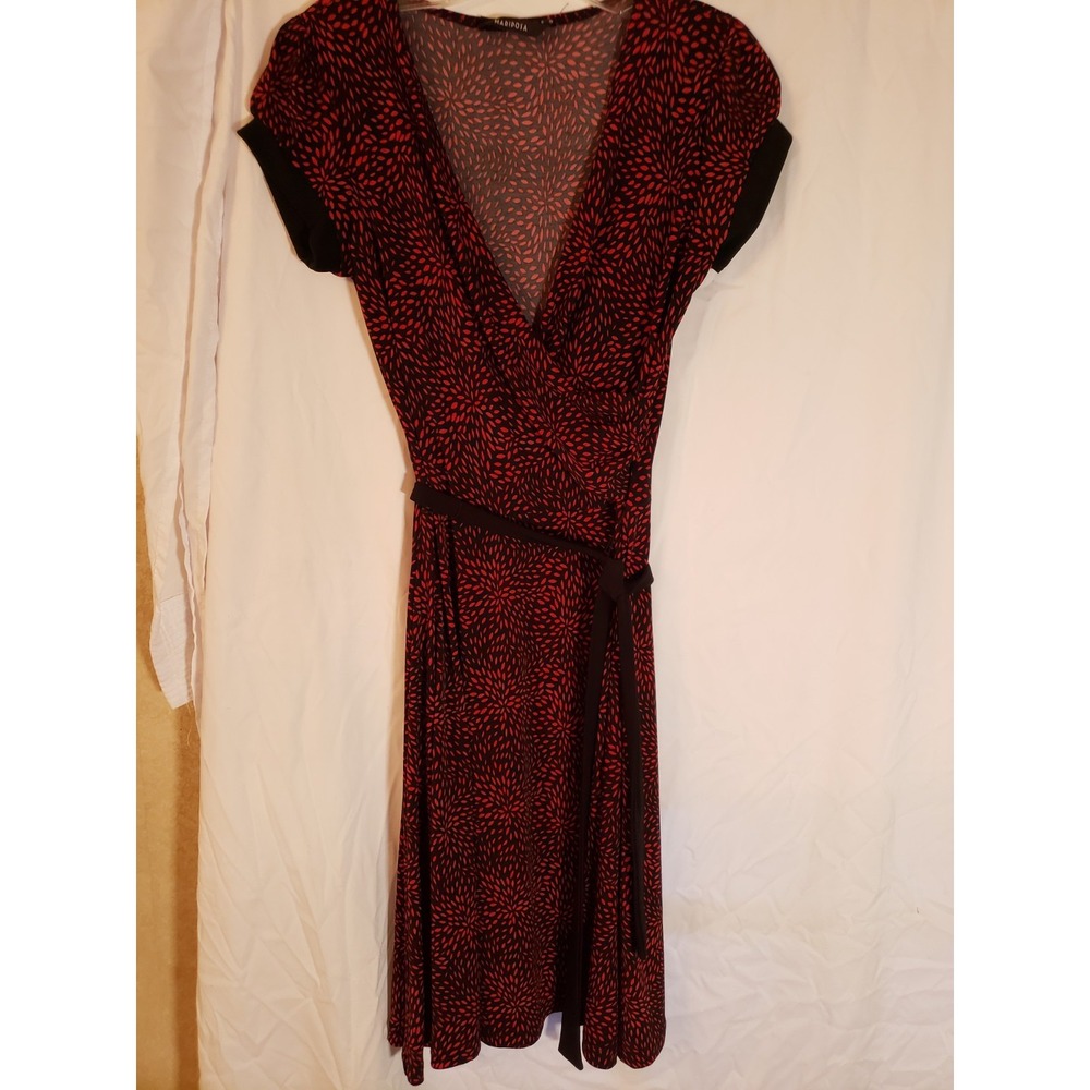 Women's Mariposa Black And Red Print Short Sleeve Dress Size M